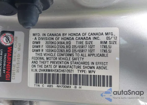 2012 Honda Cr-V Ex from USA, damaged, VIN 2HKRM4H5XCH610921